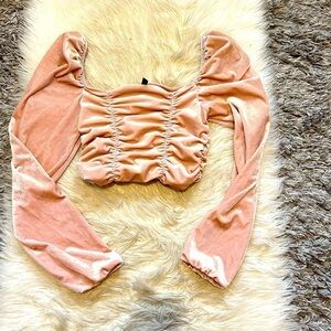 Pink Velvet Ruched Long Sleeve Top